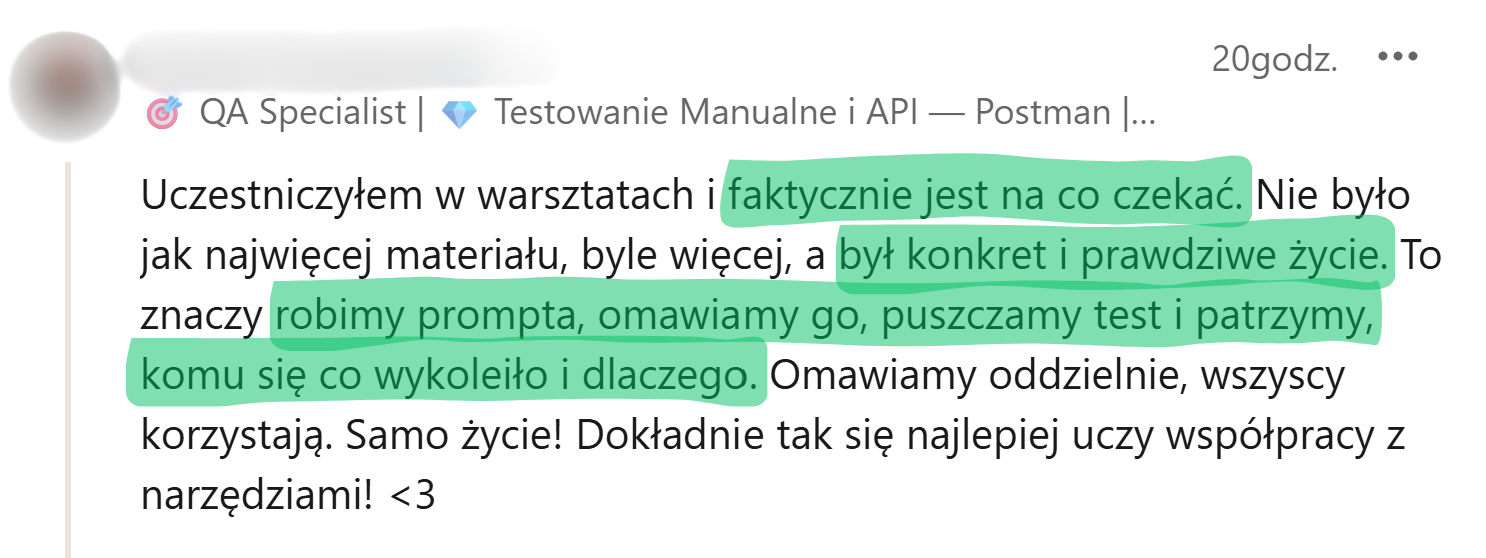 Zrzut ekranu opinii uczestnika 10